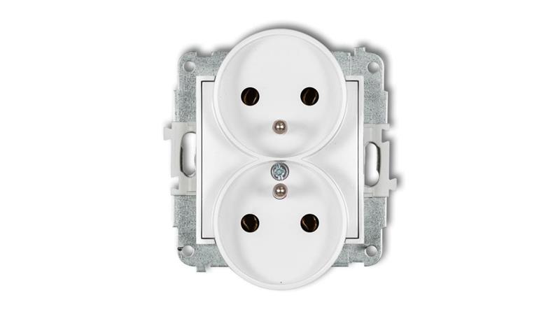 ICON Mechanizm gniazda podwójnego do ramki z uziemieniem 2x(2P+Z) (bez przesłon torów prądowych) biały mat 25IGPR-2z-43319