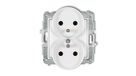 ICON Mechanizm gniazda podwójnego do ramki z uziemieniem 2x(2P+Z) (bez przesłon torów prądowych) biały mat 25IGPR-2z-43319