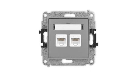 ICON Mechanizm gniazda komputerowego podwójnego 2xRJ45, kat. 5e, 8-stykowy szary mat 27IGK-2-34268