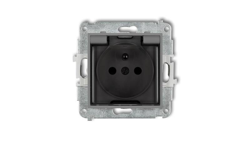 ICON Mechanizm gniazda bryzgoszczelnego z uziemieniem 2P+Z (klapka dymna, przesłony torów prądowych) szary mat 27IGPB-1zdp-43616