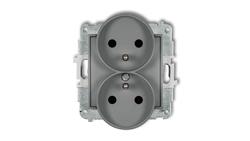 ICON Mechanizm gniazda podwójnego do ramki z uziemieniem 2x(2P+Z) (przesłony torów prądowych) szary mat 27IGPR-2zp-43426