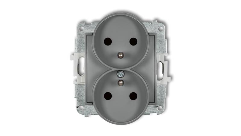 ICON Mechanizm gniazda podwójnego do ramki z uziemieniem 2x(2P+Z) (przesłony torów prądowych) szary mat 27IGPR-2zp-43426 ICON Mechanizm gniazda podwójnego do ramki z uziemieniem 2x(2P+Z) (przesłony torów prądowych) szary mat 27IGPR-2zp-43426