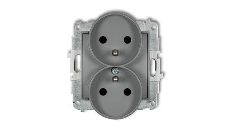 ICON Mechanizm gniazda podwójnego do ramki z uziemieniem 2x(2P+Z) (przesłony torów prądowych) szary mat 27IGPR-2zp-43426