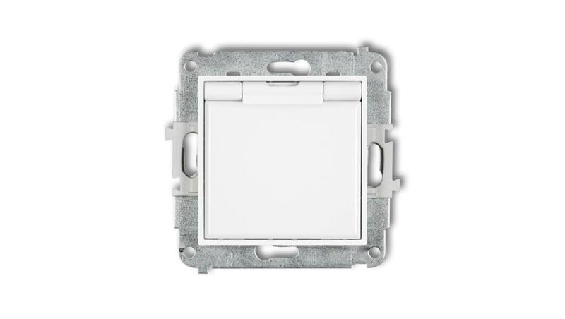 ICON Mechanizm gniazda bryzgoszczelnego z uziemieniem 2P+Z (klapka biała, przesłony torów prądowych) biały IGPB-1zp-43061 ICON Mechanizm gniazda bryzgoszczelnego z uziemieniem 2P+Z (klapka biała, przesłony torów prądowych) biały IGPB-1zp-43061