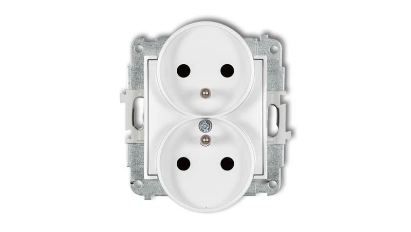 ICON Mechanizm gniazda podwójnego do ramki z uziemieniem 2x(2P+Z) (przesłony torów prądowych) biały IGPR-2zp-43180 ICON Mechanizm gniazda podwójnego do ramki z uziemieniem 2x(2P+Z) (przesłony torów prądowych) biały IGPR-2zp-43180