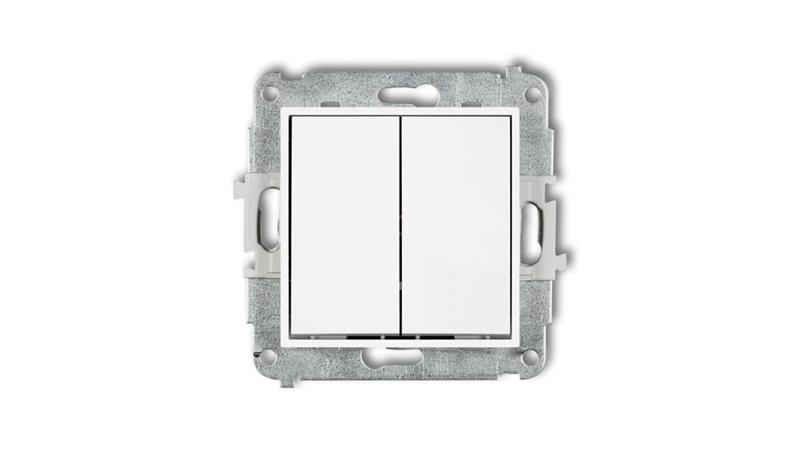 ICON Mechanizm łącznika zwiernego, świecznikowego (dwa klawisze bez piktogramów, wspólne zasilanie) biały IWP-44.1-33573 ICON Mechanizm łącznika zwiernego, świecznikowego (dwa klawisze bez piktogramów, wspólne zasilanie) biały IWP-44.1-33573