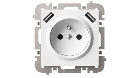 SANTRA gniazdo 2P+Z 2xUSB Zasilające bez ramki podtynkowe biały 4188-10-45149