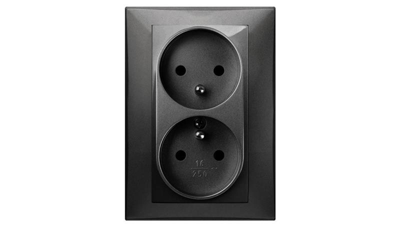SANTRA gniazdo 2x2P+Z monolit z ramką podtynkowe czarny 4135-09-43617