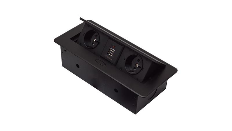 GNIAZDO CHOWANE W BLAT NABLATOWE + 2 USB GNIAZDKO GB2PL+2-BLACK-45111