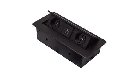 GNIAZDO CHOWANE W BLAT NABLATOWE + 2 USB GNIAZDKO GB2PL+2-BLACK-45111