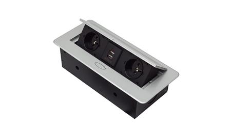 GNIAZDO CHOWANE W BLAT NABLATOWE + 2 USB GNIAZDKO srebrne GB2PL+2-SILVER-45134