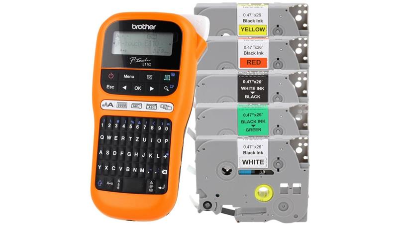 Drukarka etykiet Brother PT-E110 + 5 kolorowych taśm TZE-80794