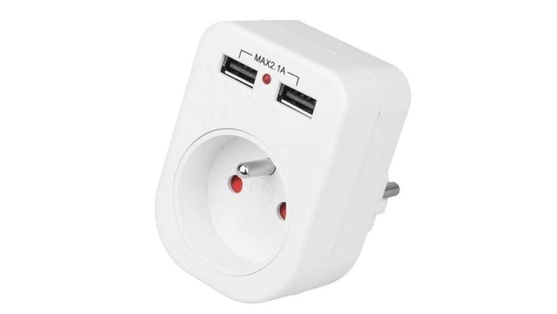Rozgałęźnik sieciowy na 1 gniazdo 2P+Z 230V 16A + 2x USB A (5V / 2,1A)-29396 Rozgałęźnik sieciowy na 1 gniazdo 2P+Z 230V 16A + 2x USB A (5V / 2,1A)-29396