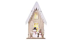 Dekoracje - 3 LED drewniany domek z bałwankami, 28 cm, 2x AA, ciepła biel, IP20, timer DCWW18-50288