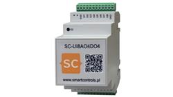 Moduł RS 485 Modbus RTU - wejść wyjść I/O, 8 wejść uniwersalnych, 4 wyjścia analogowe, 4 wyjścia cyfrowe DIN SC-UI8AO4DO4-7657