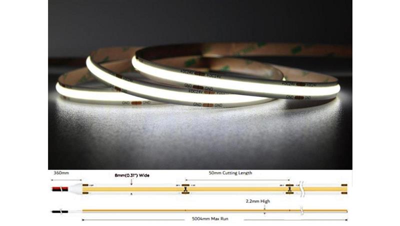 UQS-COB-8W-W-24V-5m: Profesjonalna ta?ma LED typu COB, 8W 320 chips/m, CRI 90, 24V, biala, 6500K...-49166