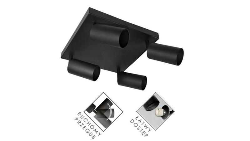 Lampa spotlight Fargo 4xGU10 czarna kwadrat-53134