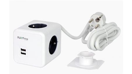 AURA line CUBE przedłużacz rozgałęźnik 4 gniazda + 2xUSB przewód 1,5m 16A/3680W-29405