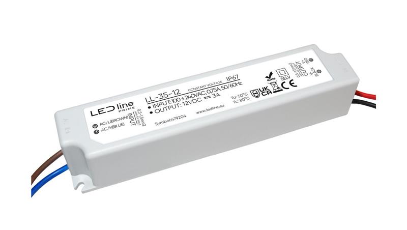 Zasilacz do taśm LED line PRIME 35-12 wodoszczelny IP67 12V 35W 5 lat gwar.-51005 Zasilacz do taśm LED line PRIME 35-12 wodoszczelny IP67 12V 35W 5 lat gwar.-51005