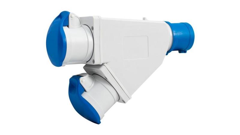Adapter kempingowy wtyk 16A 3p przemysłowy, gniazdo 2x16A 3P przemysłowe - z uchwytem IP44-32116