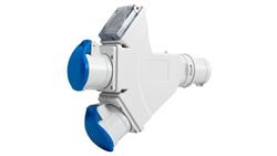 Adapter kempingowy wtyk 16A 3p przemysłowy, gniazdo 2x16A 3P przemysłowe, gniazdo tablicowe 230V IP44-32114