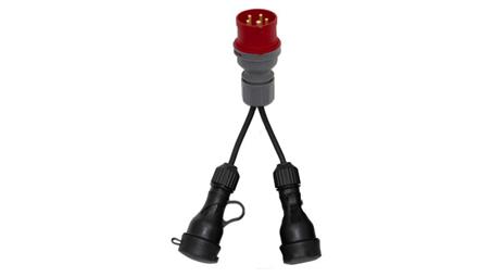 Reduktor - wtyczka siłowa 16/5 +2x OW 3x1,5mm2 0,25m +2x gniazdo gumowe-32124