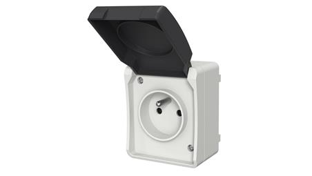 Gniazdo pojedyncze z uziemieniem natynkowe z klapką Aqua Plus IP54 szare / 40114-40817