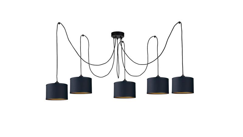 Lampa wisząca nowoczesna abażur 5xE27 FLOW BLACK LONG-61029