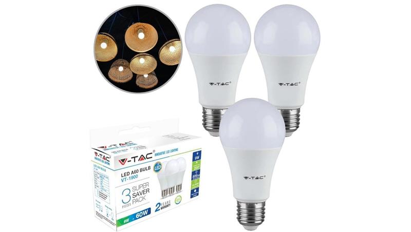 Żarówka LED E27 230V 9W 806lm 4000K IP20 barwa neutralna NW V-TAC VT-1900 3 sztuki-48666