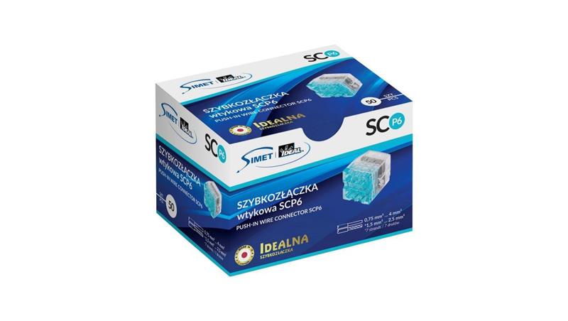 IDEALNA Szybkozłączka 6x 0,75-4mm2 uniwersalna bezhalogenowa (na drut / na linkę) 450V/24A SCP6 SIMET 50szt.-80745