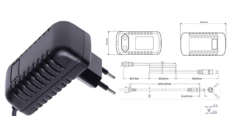 POSB12100A-2555, zasilacz 12V/1A/12W czarny, adapter horyzontalny, gniazdo AC:CEE7/16. wtyk DC:2...-10339 POSB12100A-2555, zasilacz 12V/1A/12W czarny, adapter horyzontalny, gniazdo AC:CEE7/16. wtyk DC:2...-10339