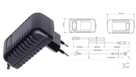 POSB12100A-2555, zasilacz 12V/1A/12W czarny, adapter horyzontalny, gniazdo AC:CEE7/16. wtyk DC:2...-10339