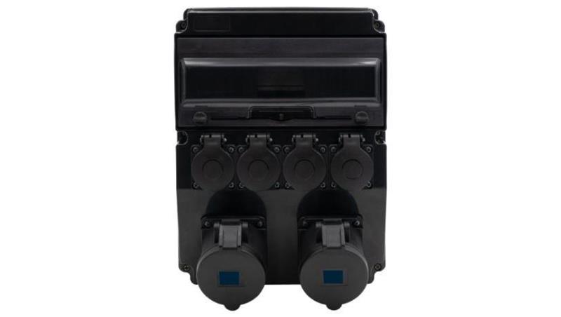 Rozdzielnica budowlana czarna (sceniczna) CAJA 12M SCENIC - gniazda proste 2x32A 3p, 4x230V /12 modułów/ F3.2905-32044