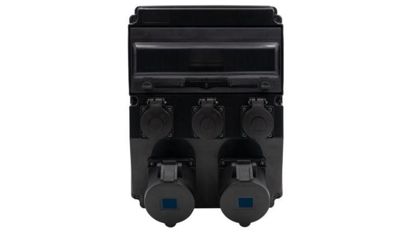 Rozdzielnica budowlana czarna (sceniczna) CAJA 12M SCENIC - gniazda proste 16A 3p, 32A 3p, 3x230V /12 modułów/ F3.2900-32071