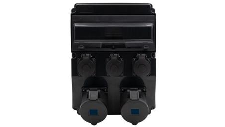 Rozdzielnica budowlana czarna (sceniczna) CAJA 12M SCENIC - gniazda proste 16A 3p, 32A 3p, 3x230V /12 modułów/ F3.2900-32071