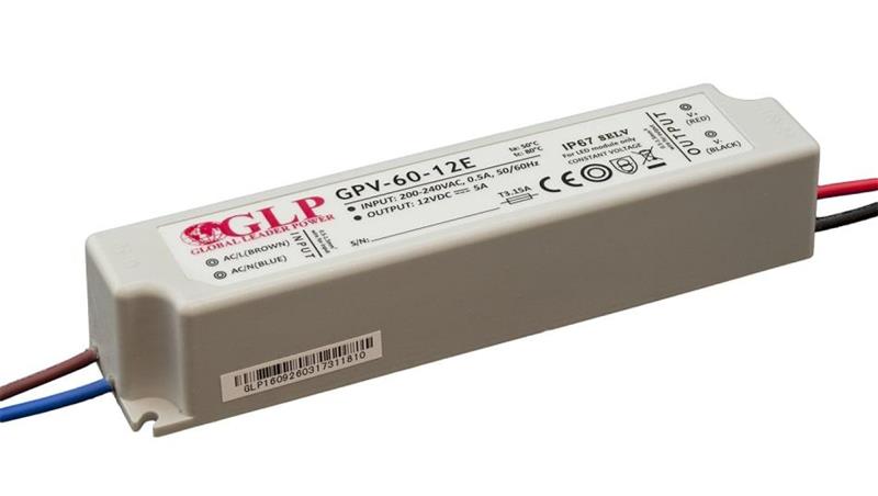 Zasilacz do Led GPV 12V/5A, CV, non-PFC, IP67 plastic case, EU input range-9421 Zasilacz do Led GPV 12V/5A, CV, non-PFC, IP67 plastic case, EU input range-9421