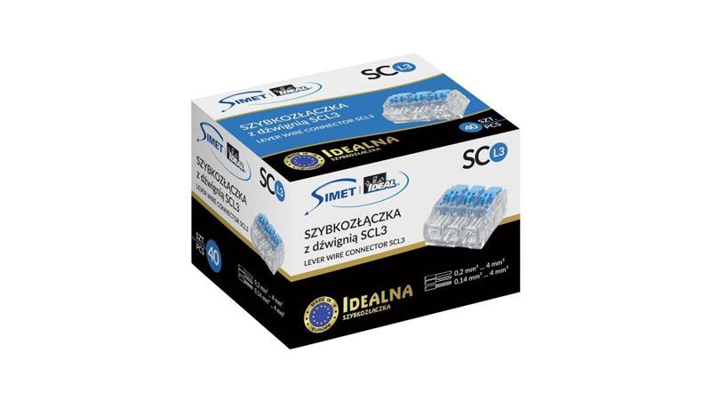 IDEALNA Szybkozłączka z dźwignią 3x 0,2-4mm2 uniwersalna bezhalogenowa (na drut / na linkę) 450V/32A SIMET 40szt.-80751
