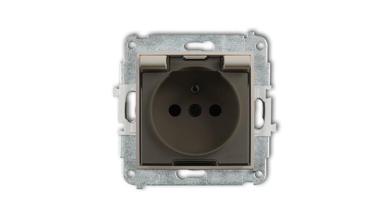 MINI Mechanizm gniazda bryzgoszczelnego z uziemieniem 2P+Z (klapka dymna, przesłony torów prądowych) taupe 60MGPB-1zdp-44875