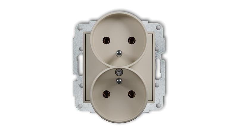 MINI Mechanizm gniazda podwójnego do ramki z uziemieniem 2x(2P+Z) (bez przesłon torów prądowych) taupe 60MGPR-2z-44881