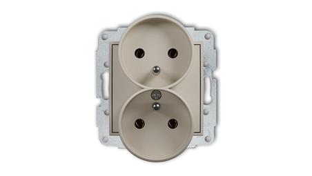 MINI Mechanizm gniazda podwójnego do ramki z uziemieniem 2x(2P+Z) (bez przesłon torów prądowych) taupe 60MGPR-2z-44881