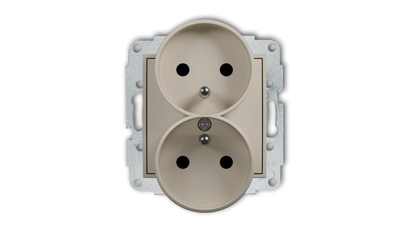 MINI Mechanizm gniazda podwójnego do ramki z uziemieniem 2x(2P+Z) (przesłony torów prądowych) taupe 60MGPR-2zp-44878
