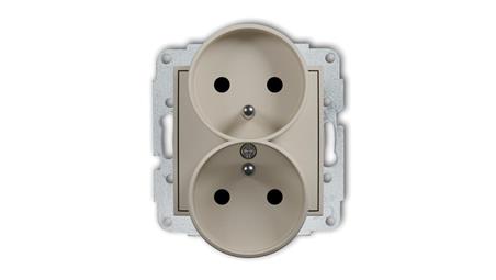 MINI Mechanizm gniazda podwójnego do ramki z uziemieniem 2x(2P+Z) (przesłony torów prądowych) taupe 60MGPR-2zp-44878