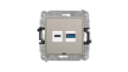 MINI Mechanizm ładowarki USB podwójnej USB C + USB A, 20W max., bez pola opisowego taupe 60MCUSBBO-8-45585