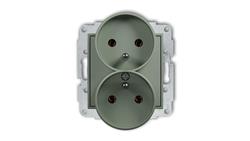MINI Mechanizm gniazda podwójnego do ramki z uziemieniem 2x(2P+Z) (bez przesłon torów prądowych) szałwiowy 61MGPR-2z-44883