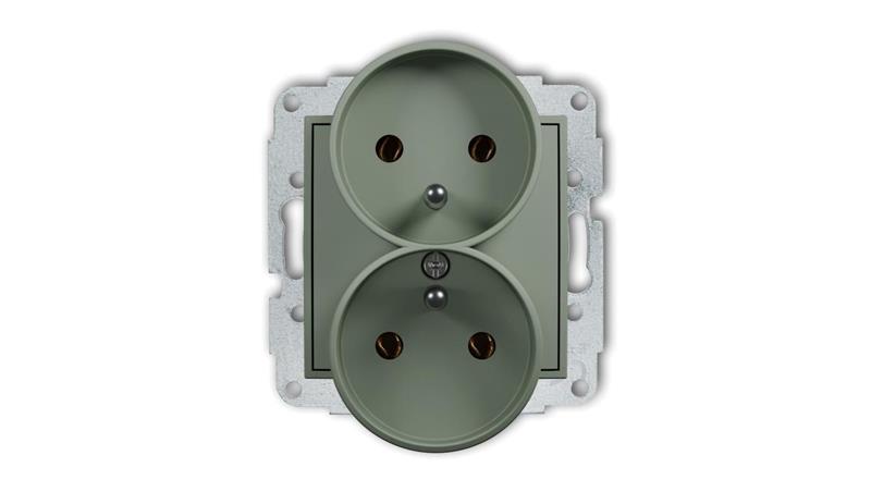 MINI Mechanizm gniazda podwójnego do ramki z uziemieniem 2x(2P+Z) (bez przesłon torów prądowych) szałwiowy 61MGPR-2z-44883