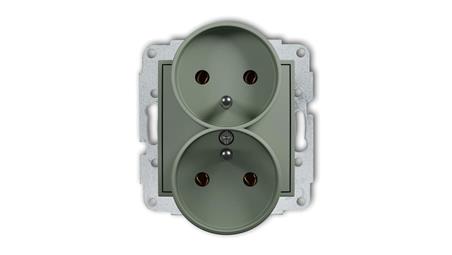 MINI Mechanizm gniazda podwójnego do ramki z uziemieniem 2x(2P+Z) (bez przesłon torów prądowych) szałwiowy 61MGPR-2z-44883
