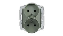 MINI Mechanizm gniazda podwójnego do ramki z uziemieniem 2x(2P+Z) (przesłony torów prądowych) szałwiowy 61MGPR-2zp-43619