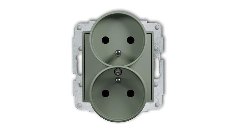 MINI Mechanizm gniazda podwójnego do ramki z uziemieniem 2x(2P+Z) (przesłony torów prądowych) szałwiowy 61MGPR-2zp-43619