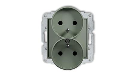 MINI Mechanizm gniazda podwójnego do ramki z uziemieniem 2x(2P+Z) (przesłony torów prądowych) szałwiowy 61MGPR-2zp-43619