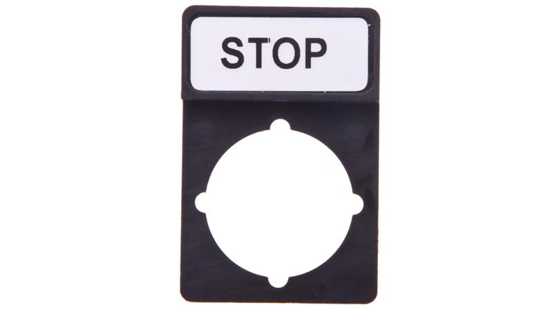Tabliczka opisowa STOP 44x30mm czarna prostokątna ST22-1901\P03-21964 Tabliczka opisowa STOP 44x30mm czarna prostokątna ST22-1901\P03-21964